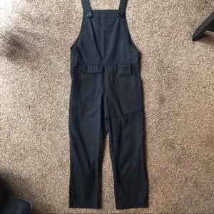 Black Cropped Ankle Overalls with Buttons